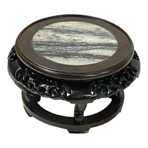 8.25" Oriental Brown Wood Marble Round Table Top Stand Riser