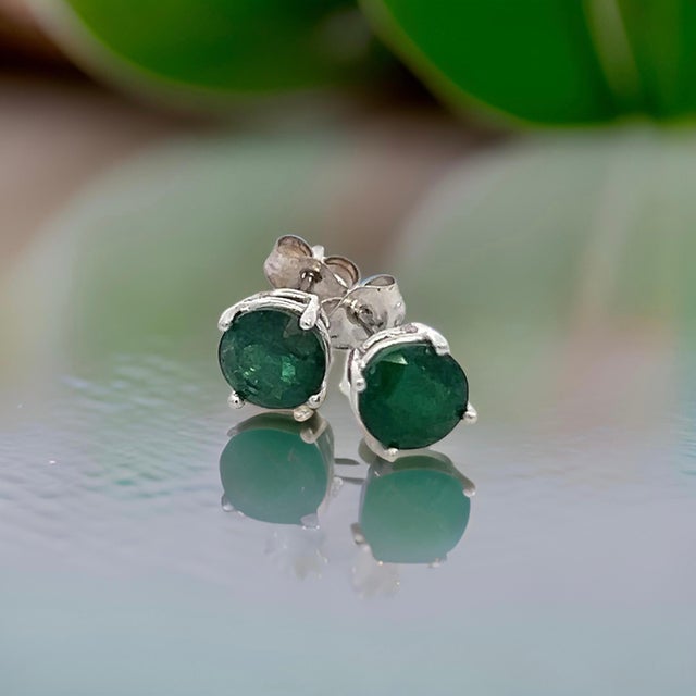 Metal Natural Emerald Stud Earrings 14k White Gold 1.63 TCW Certified For Sale - Image 7 of 14