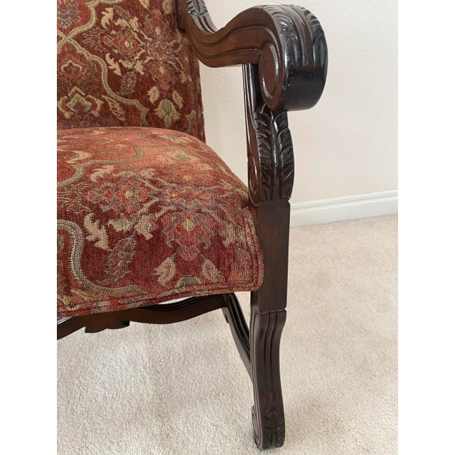Vintage French Louis XIV Style Throne Carved Open Armchairs Upholstered Seat and Back Excellent Condition For Sale - Image 14 of 17