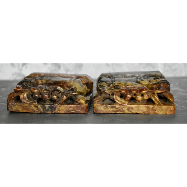 Brown Vintage Chinese Carved Soapstone Book Ends W/Elephant Details For Sale - Image 8 of 11