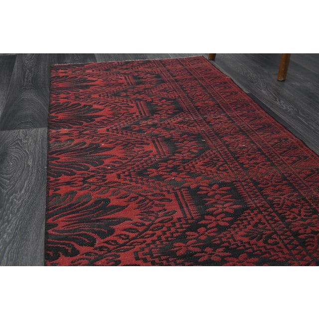Vintage Turkish Oushak Handmade Wool Cotton Red Runner Rug For Sale In San Francisco - Image 6 of 11