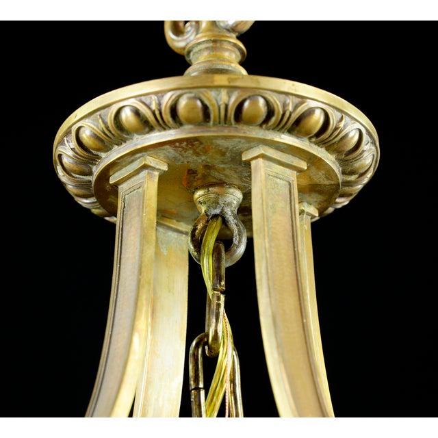 1940s 1940s Federal Bronze Clear Pebbled Glass Hanging Lantern For Sale - Image 5 of 11