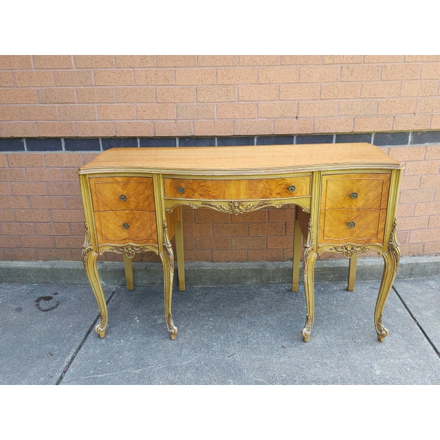 A Late 19th Century Louis XVI Style Provincial Walnut Dressing Table / Vanity With protective Glass Top Measures 49.25" in...