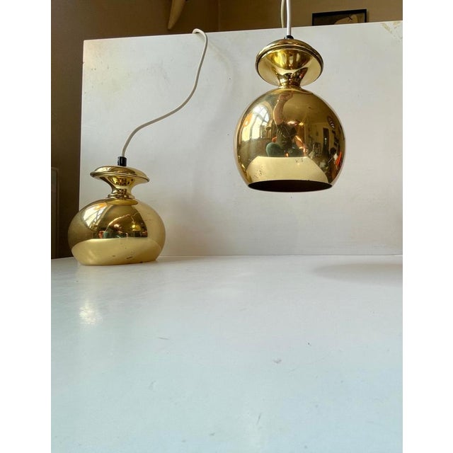 Gold Vintage Brass Pendant Lamps attributed to Hans-Agne Jakobsson for Markaryd, 1960s, Set of 2 For Sale - Image 8 of 13