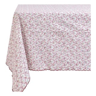 Sharland England Little Flower Scalloped Tablecloth in Pink For Sale