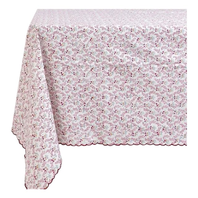 Sharland England Little Flower Scalloped Tablecloth in Pink For Sale