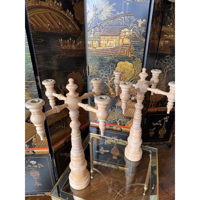 Pair of Dunes and Duchess 4-Arm Classic Candelabra in Limed Finish For Sale - Image 4 of 6