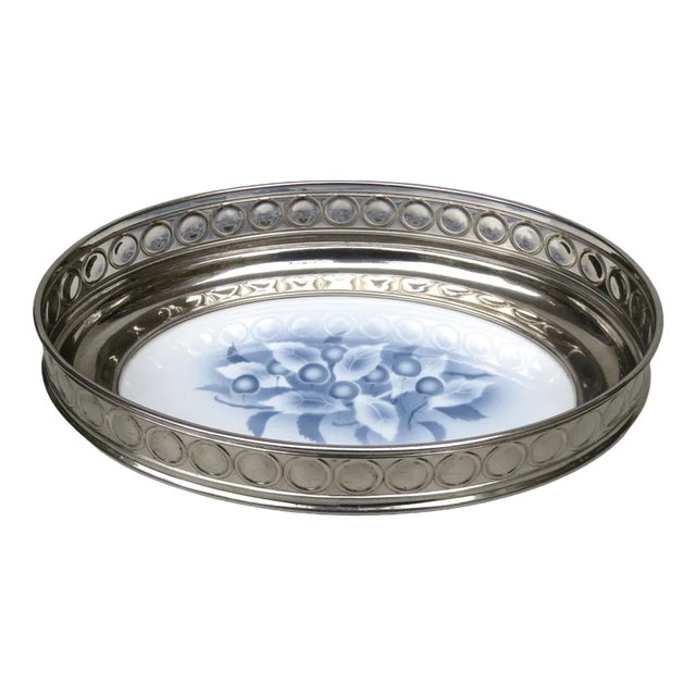 Art Nouveau Ceramic Chrome Plated Fruit Bowl, 1890s For Sale