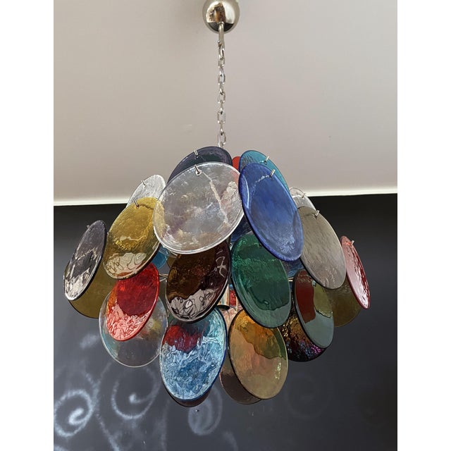 Glass Vintage Italian Murano Chandelier with 36 Multicolored Disks, 1990 For Sale - Image 7 of 18
