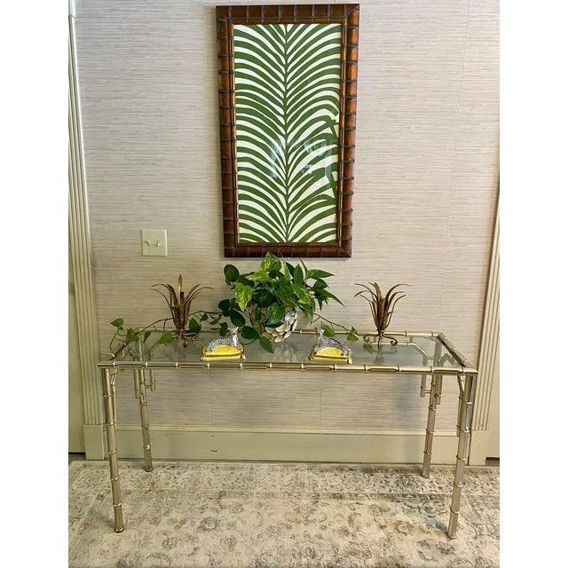 Mid 20th Century Tubular Metal Faux Bamboo Glass Top Console Table For Sale In Savannah - Image 6 of 11
