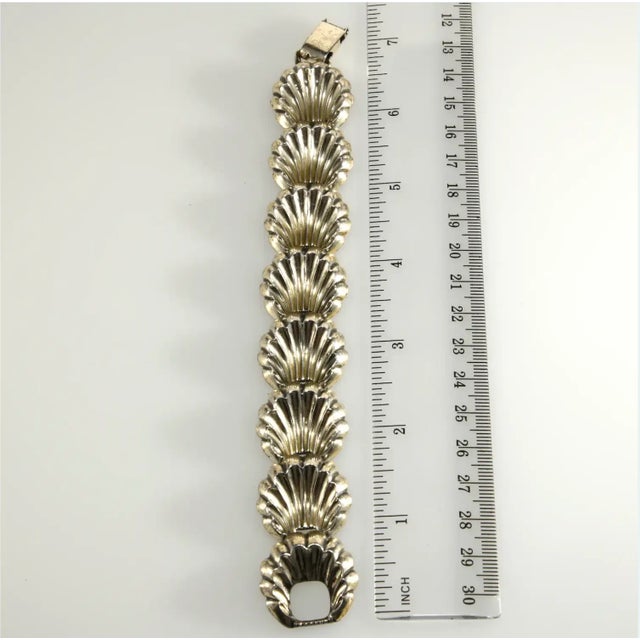 Abstract Vintage Napier Bracelet Silver Plated Linked Metal Shells For Sale - Image 3 of 4