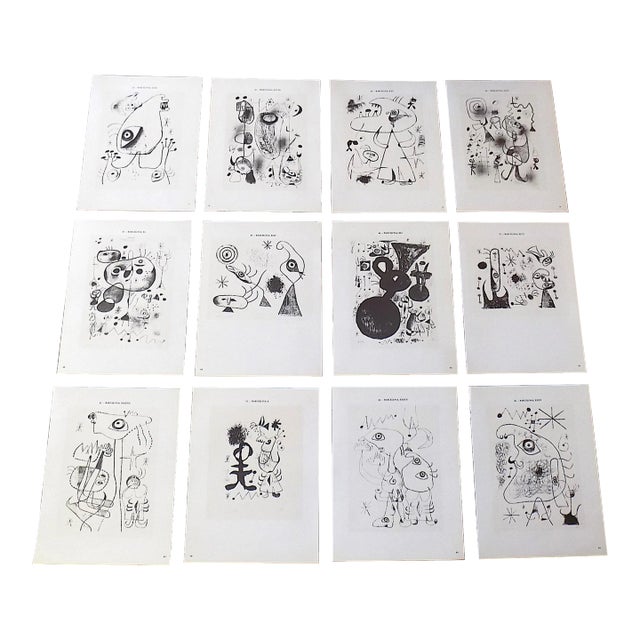 Vintage Mid 20th C. Modern Abstract Joan Miro Lithographs - Set of 12 For Sale
