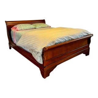 1980s Attributed to Grange Furniture French Queen, Cherry Sleigh Bed For Sale