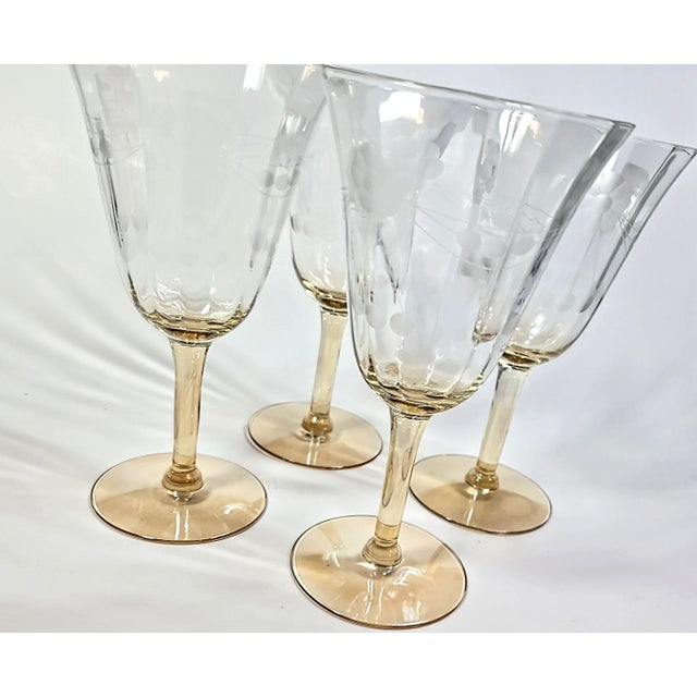 1930s Champagne Etched Goblets- Set of Four For Sale - Image 5 of 12