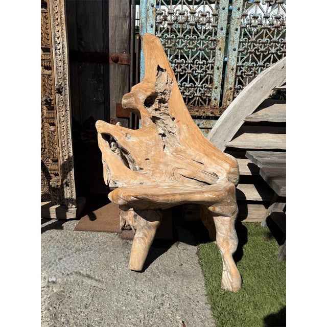Wood Vintage Organic Solid Teak Root Chair For Sale - Image 7 of 7