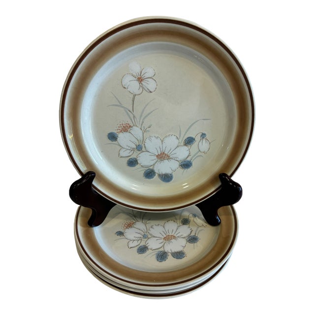 Mid 20th Century Hearthside Water Colors Japanese Stoneware Salad Plates, Set of 4 For Sale