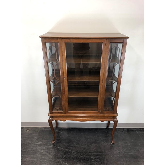 Antique Walnut Queen Anne China Curio Display Cabinet On Casters