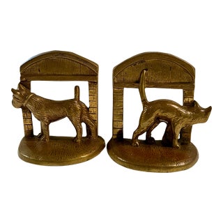 1925 Art Deco Brass Dog & Cat Bookends - a Pair For Sale
