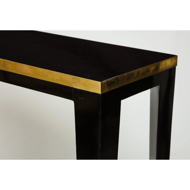 Bespoke Ebonized Brass-Banded Consoles on Tapered Legs For Sale In New York - Image 6 of 9