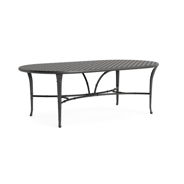 Not Yet Made - Made To Order Brown Jordan Calcutta 44" x 86" Oval Cast Umbrella Dining Table, Textured Pewter frame For Sale - Image 5 of 11