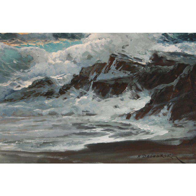 Blue Central California Coastal Painting by Alexander Dziugurski (1911-1995) For Sale - Image 8 of 12