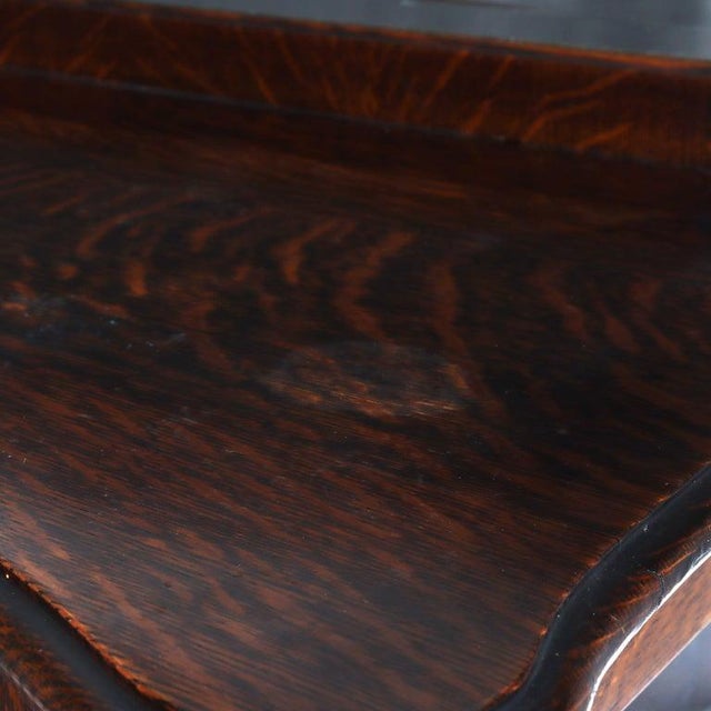 1900-1909 Attributed to Rj Horner Figural Carved Oak Server, Griffins & Full Serpentine Glass For Sale - Image 11 of 17