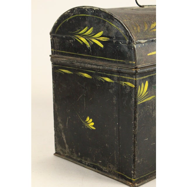 1850's Tin Toleware Chest Box W Latch, Hand Painted, Pennsylvania Folk Art For Sale - Image 9 of 15