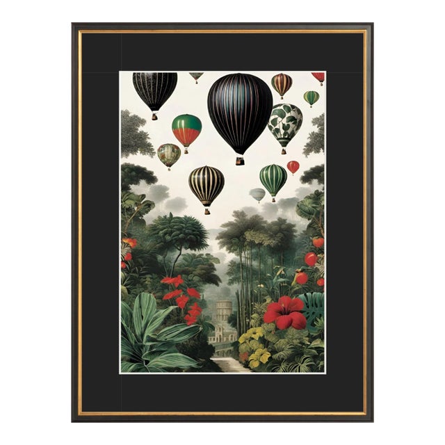 Tuxedo Park Print Shop Globo Aerostático Framed Fine Art Print Black Matte For Sale