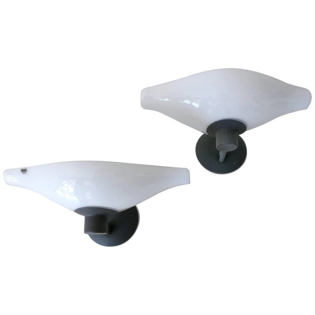 Pair of Glass and Black Metal Frame Sconces, 1980s For Sale In Los Angeles - Image 6 of 6