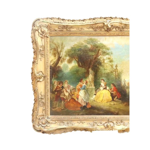 Early 18th Century 18th C, 1700s Antique, French School, Fete Champetre, Gold Frame, Oil Painting! For Sale - Image 5 of 6