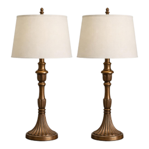 Late 20th Century Traditional Fluted Column Table Lamps With Linen Shades - a Pair