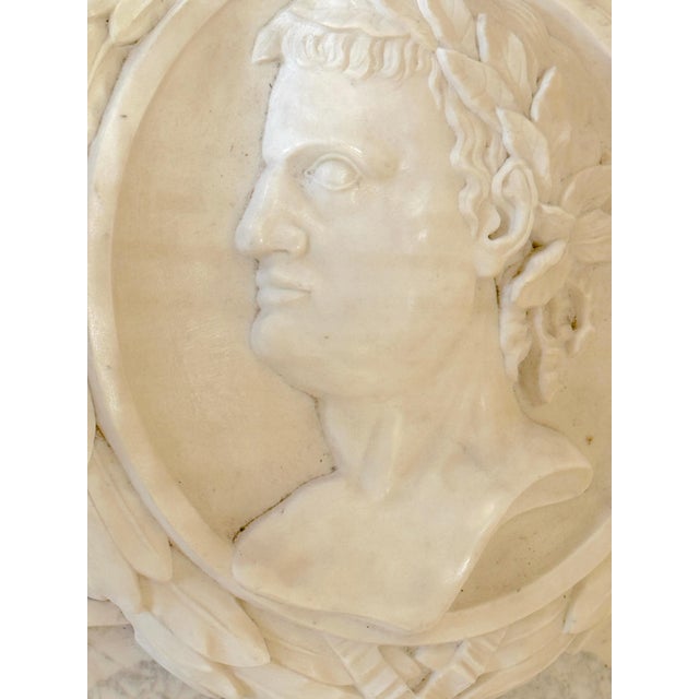 Metal 19th C. Italian Grand Tour Carved Marble Portrait Plaque Roman Emperor Titus For Sale - Image 7 of 10