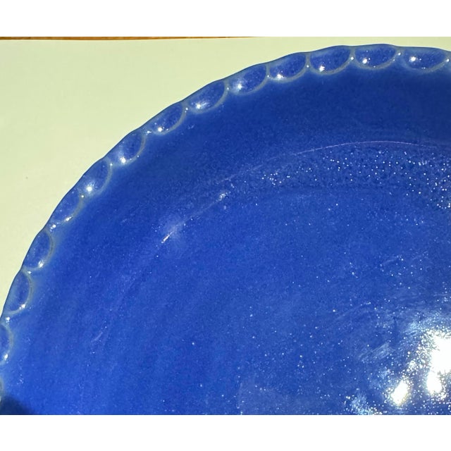 2010s Vintage Bybee Pottery Cobalt Blue Ruffled Pie Plate - 9.5" Unused For Sale - Image 5 of 11