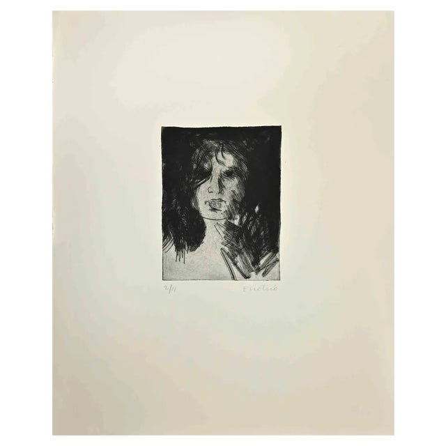 Enotrio Pugliese, Portrait of Woman, 1970s, Etching For Sale