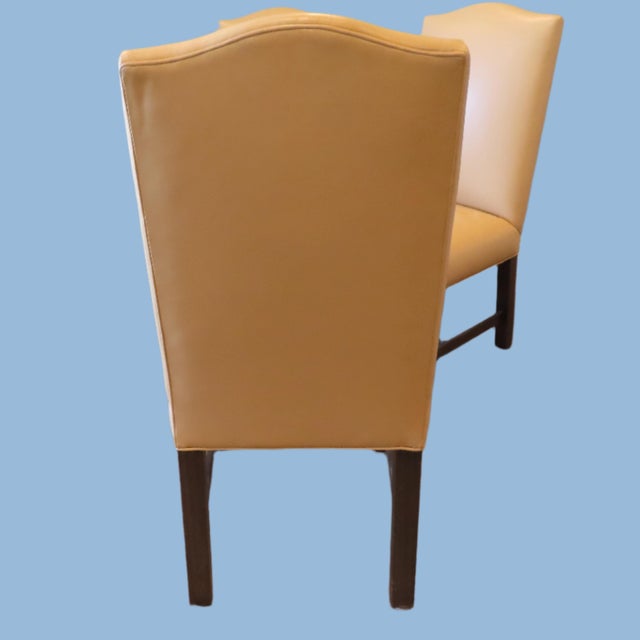 Animal Skin 6 Traditional Custom Beige Leather Dining Chairs For Sale - Image 7 of 9
