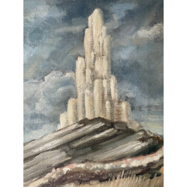 Gray Antique Oil on Canvas Painting Symbolism Dali Style For Sale - Image 8 of 8