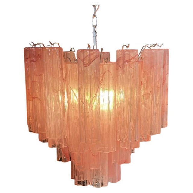 Industrial Pink Alabaster Murano Glass Tronchi Chandelier, 1980s For Sale - Image 3 of 18