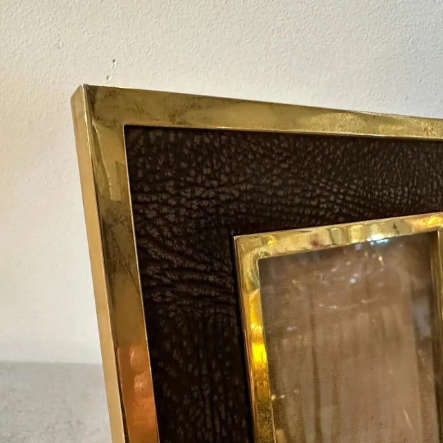 Metal A 1970s High Quality Mid-Century Modern Brass and Skin Italian Picture Frame For Sale - Image 7 of 11
