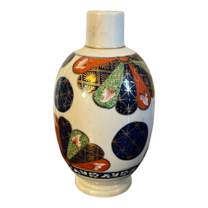 Antique 18th Century Worcester Porcelain Imari Tea Caddy or Canister in the Japan Fan Pattern Circa 1765 - 1775