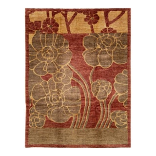 Handamde Transitional Peshawar Wool Rug in Burgundy With Allover Motif For Sale