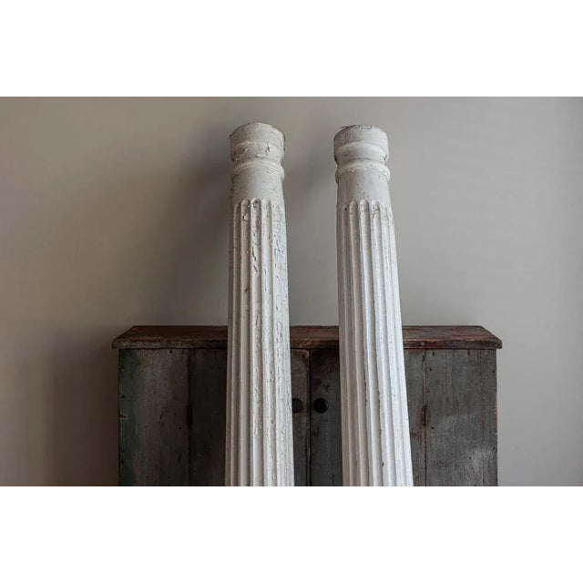 Painted Fluted Pine Pillars, 1920s, Set of 2 For Sale - Image 3 of 10
