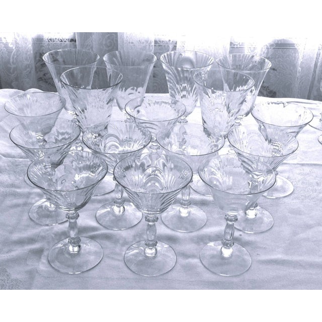 Art Deco Mid 20th Century Cambridge Caprice Crystal Clear Stemmed Glasses, 10 Water and 6 Wine For Sale - Image 3 of 14