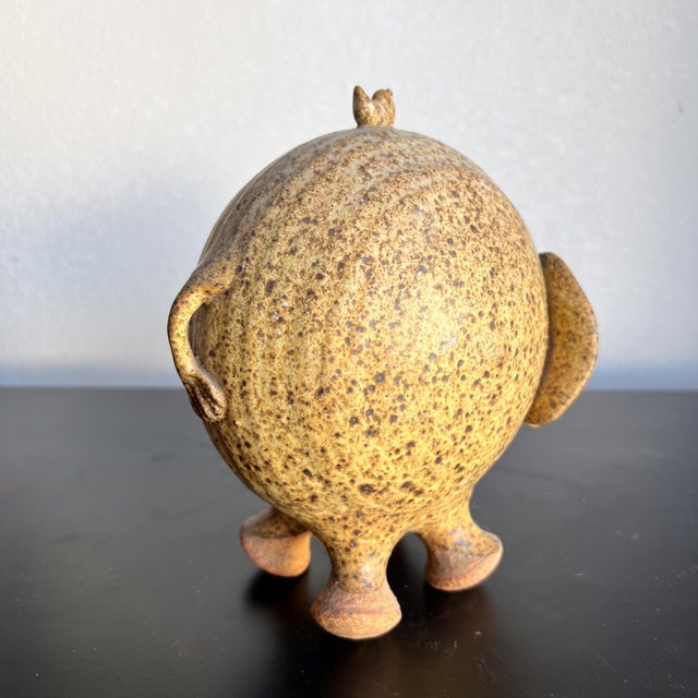 1960s Studio Art Pottery Stoneware Elephant and Tiny Bird For Sale - Image 11 of 12
