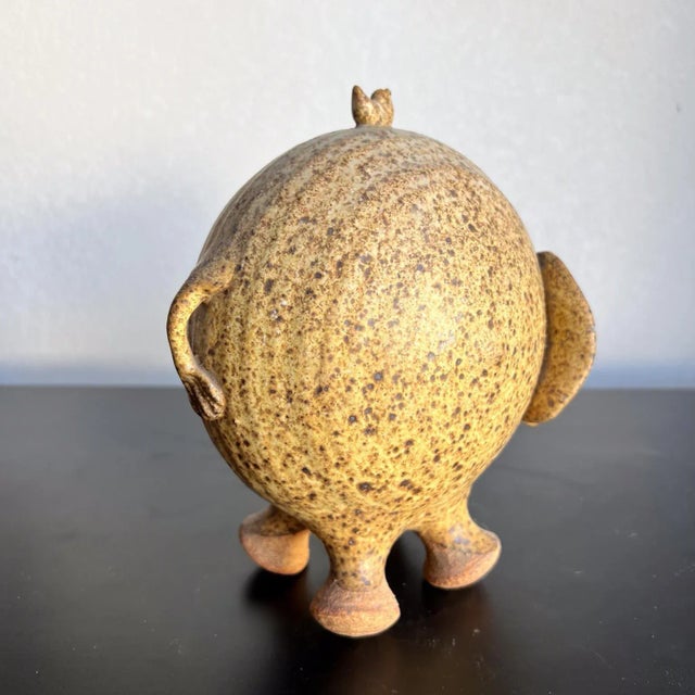 Mid-Century Modern Studio Art Pottery Elephant With Bird, Stoneware For Sale - Image 11 of 12