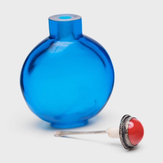 Chinese Chinese Blue Glass Snuff Bottle, C. 1920 For Sale - Image 3 of 3