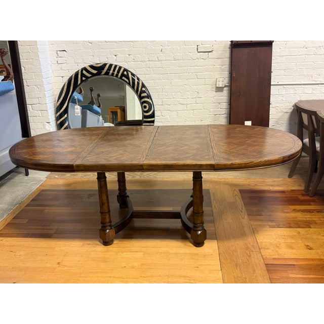 Century Furniture Vintage French Provincial Oak Parquet Extension Dining Table + Chairs, Set For Sale In San Francisco - Image 6 of 12