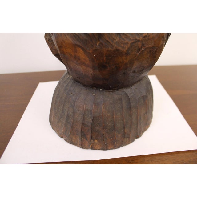 Wood Vintage African Tribal Hand-Carved Wood Head Bust Sculpture For Sale - Image 7 of 13