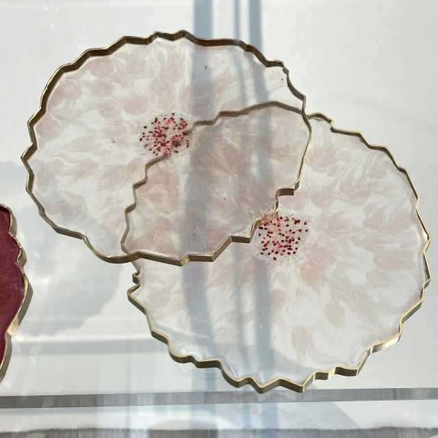 DWM | MALOOS Dwm | Maloos, Wine-Pink Epoxy Resin Hand-Cast Coasters- Set of 4 For Sale - Image 4 of 5