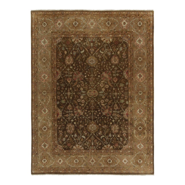 Rug & Kilim’s Tabriz Style Rug in Brown, Gold and Green Floral Patterns For Sale