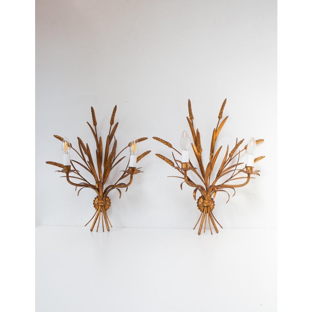 Metal Italian Gilt Metal Wall Sconces with Leaves and Ears of Wheat, 1960s, Set of 2 For Sale - Image 7 of 7